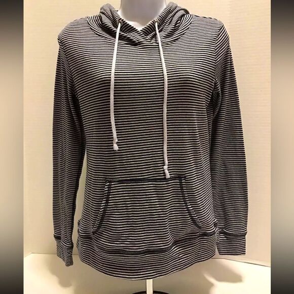 Chance or Fate Tops - Chance Or Fate Womens Blue/White Long Sleeve Hooded Top Hoodie Shirt - Size S